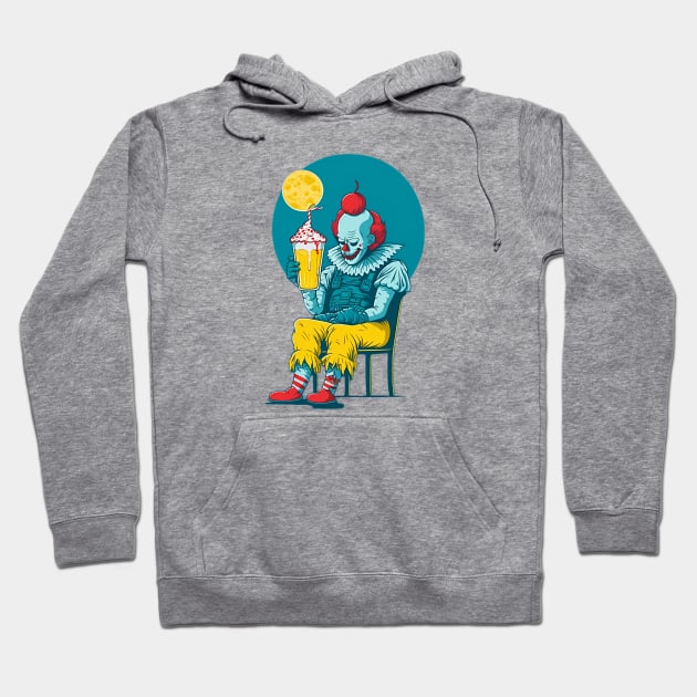 Twisted Refreshment: Evil Clown Unwinds Hoodie by zoocostudio